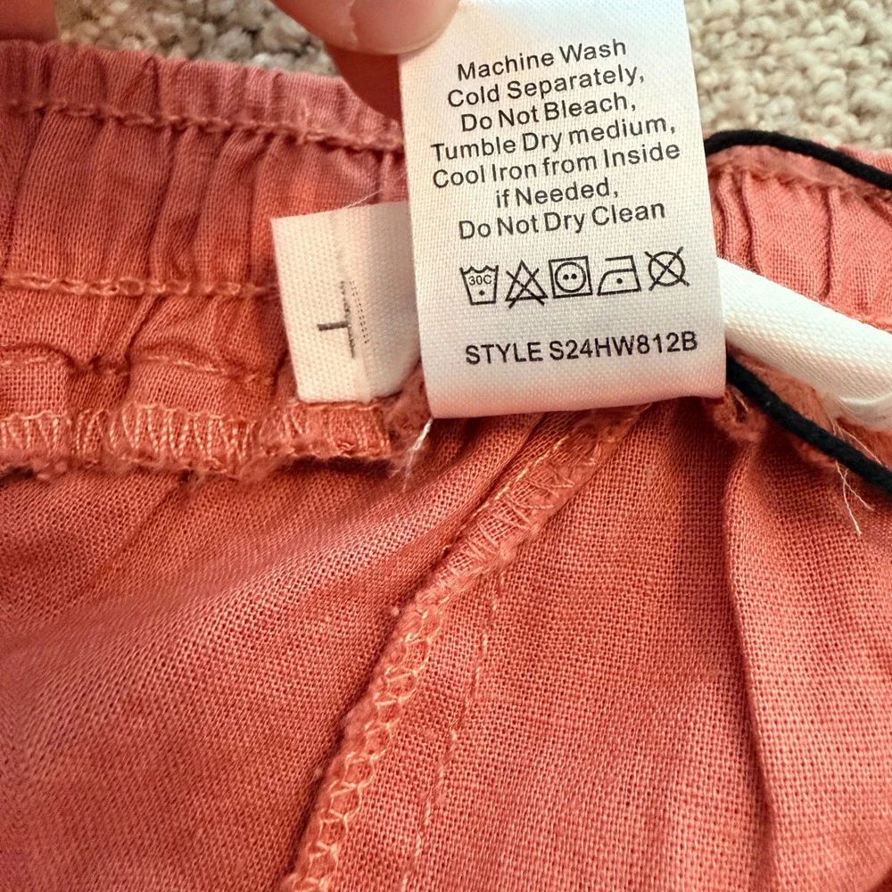 Scene & Heard Linen Blend Shorts Girls 18/20 Washed Coral Drawstring Utility NWT